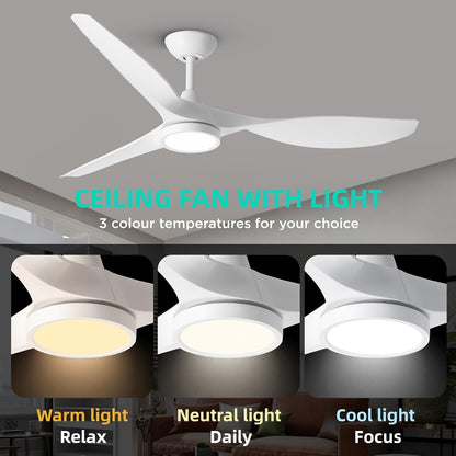 ✨ 52 Inch 3-Blade Ceiling Fan with LED Light 🔥 Reversible Quiet DC Motor, 3 Color Temperature, 6 Speed Wind, Remote & Timer Control, Large Airflow Energy Saving Ceiling Fixture for Bedroom Living Room Dining Playroom