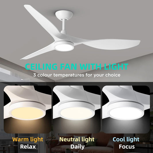 ✨ 52 Inch 3-Blade Ceiling Fan with LED Light 🔥 Reversible Quiet DC Motor, 3 Color Temperature, 6 Speed Wind, Remote & Timer Control, Large Airflow Energy Saving Ceiling Fixture for Bedroom Living Room Dining Playroom