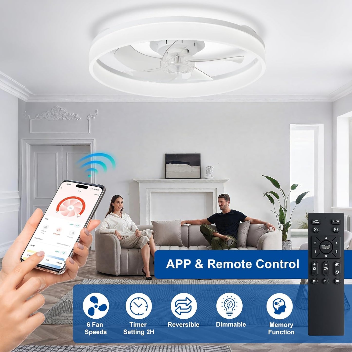 Hot Sale! Modern 2-in-1 Ceiling Fan with LED Light ✨ Retractable Blades & 3 Color Changing Light for Home Decor