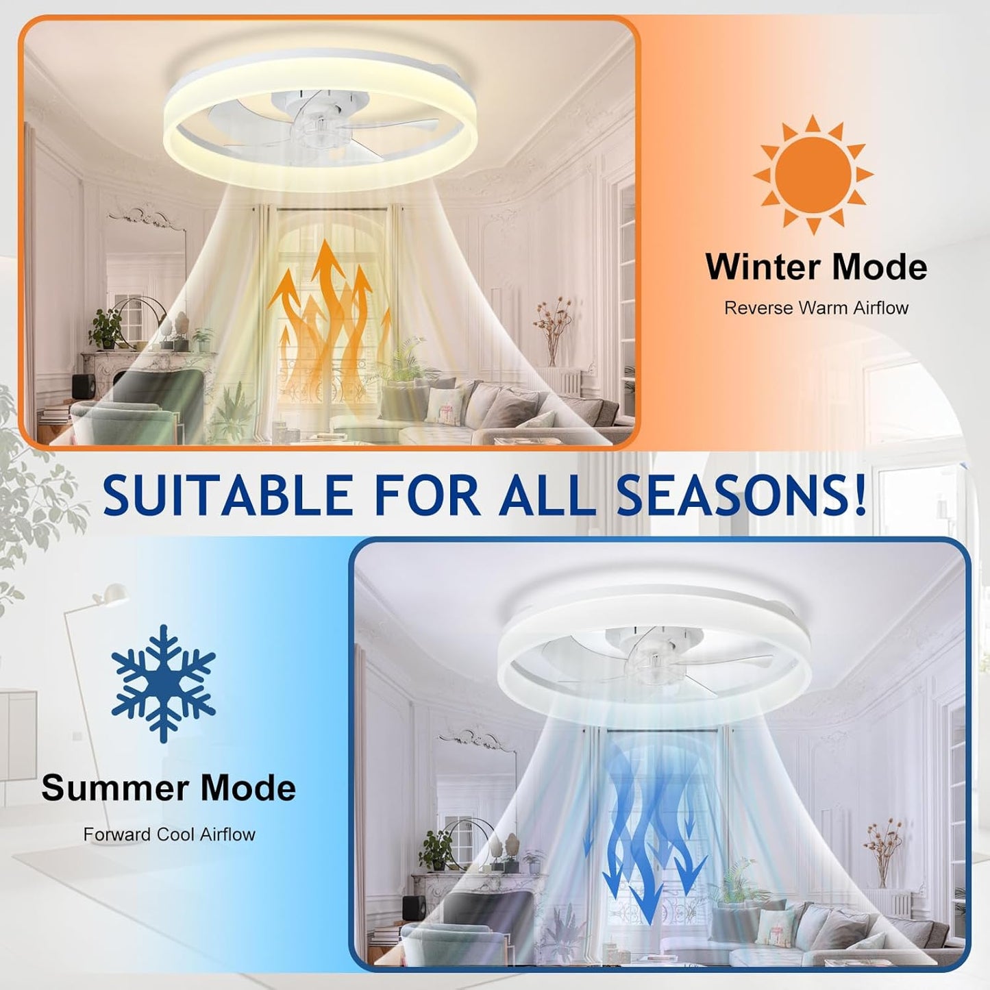 Hot Sale! Modern 2-in-1 Ceiling Fan with LED Light ✨ Retractable Blades & 3 Color Changing Light for Home Decor