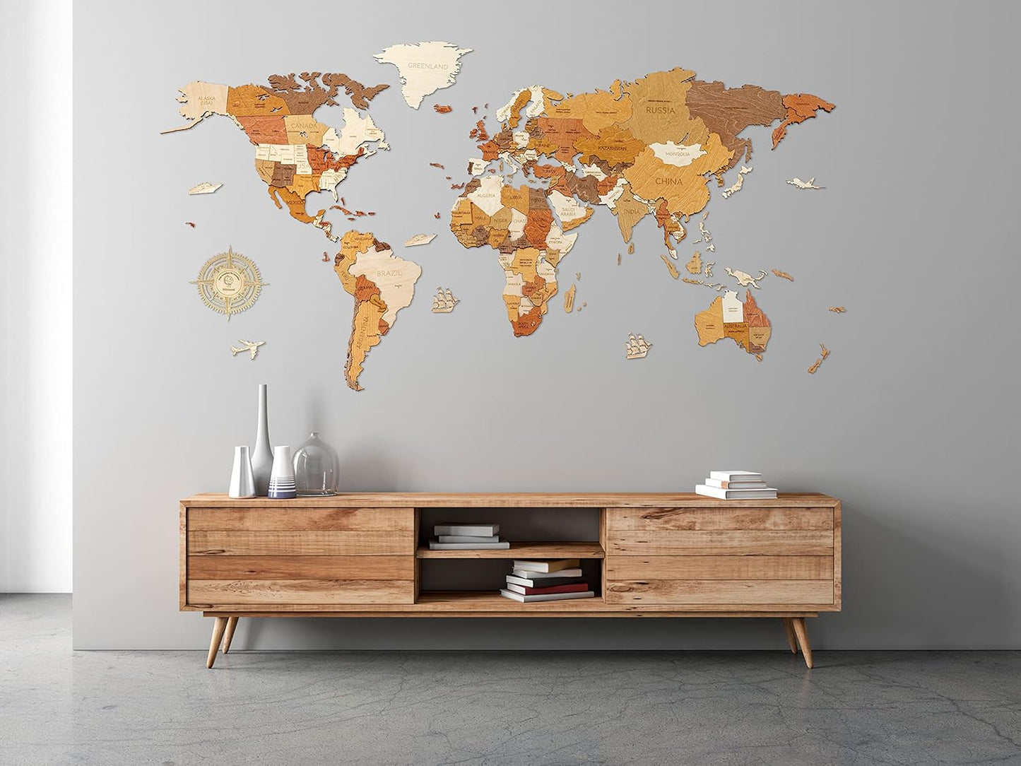 🪵 Handmade Wooden World Map Wall Decoration 🔥 Rustic Wall Art Ornament, Easy to Hang Decor for Living Room Bedroom Study Office