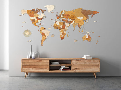 🪵 Handmade Wooden World Map Wall Decoration 🔥 Rustic Wall Art Ornament, Easy to Hang Decor for Living Room Bedroom Study Office
