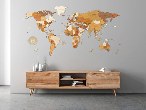 🪵 Handmade Wooden World Map Wall Decoration 🔥 Rustic Wall Art Ornament, Easy to Hang Decor for Living Room Bedroom Study Office