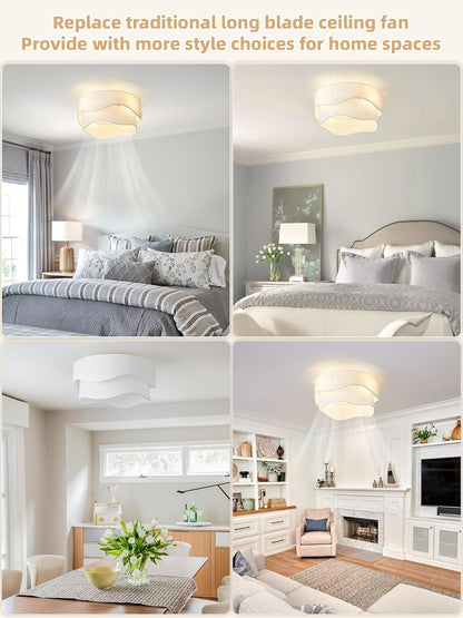🧺 20 Inch Boho Caged Flush Mount Ceiling Fan with Light 🔥 6-Speed Reversible Quiet Fan, Remote & Timer Control, Low Profile Artistic Ceiling Fixture for Nursery Bedroom Living Room Home Office