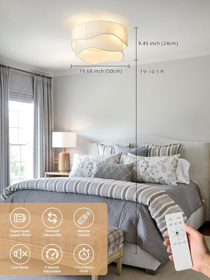 🧺 20 Inch Boho Caged Flush Mount Ceiling Fan with Light 🔥 6-Speed Reversible Quiet Fan, Remote & Timer Control, Low Profile Artistic Ceiling Fixture for Nursery Bedroom Living Room Home Office